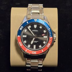 Fossil Dalton Men's 42mm Diver-Style Watch - Blue & Red Bezel