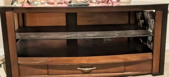 TV stand (real wood with a hard black glass top)