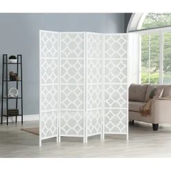 Roundhill Furniture Quatrefoil Infused Diamond Design 4-panel Room Divider - White
