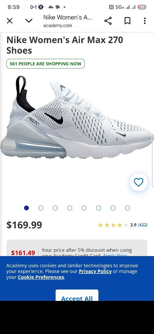 Women's New Size 8 White 270s