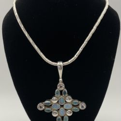 24” sterling silver cross pendant necklace 