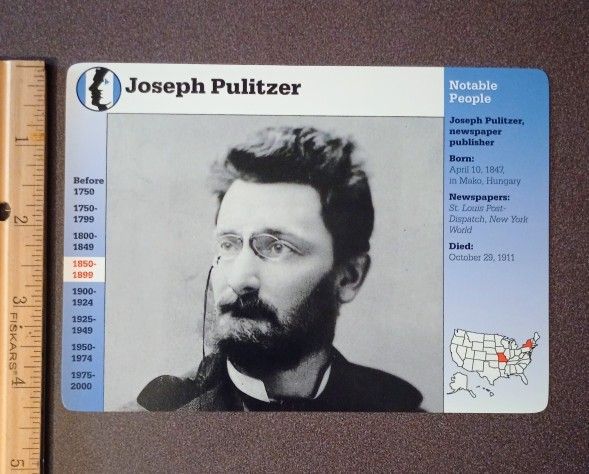 1995 Grolier Joseph Pulitzer Newspaper Publisher Vintage Collectible Large Card