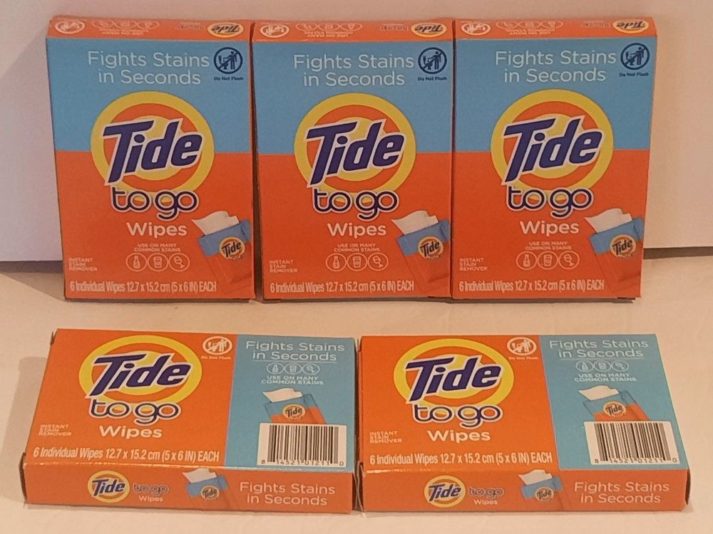 (5) Tide To Go Wipes Instant Stain Remover 6 Individual Wipes