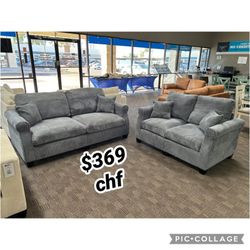 Dark Gray Corduroy 2 Piece Sofa And Loveseat Set  