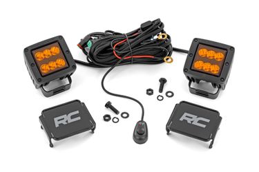 Rough Country 2 Inch LED Light Pods Spot Beam Amber Lens | Square