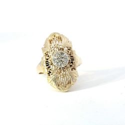 Ladies 14k Yellow Gold Art Deco Filigree Diamond Cluster Ring Size 7 1105697