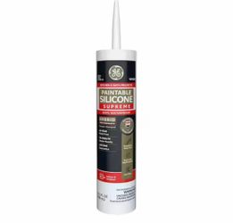 GE Paintable Supreme Silicone Caulk 9.5 oz Kitchen and bath Sealant White