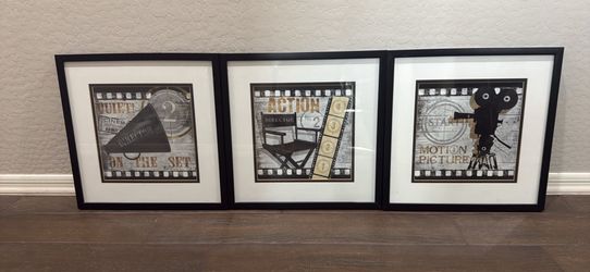 Set of 3 Cinema Themed Framed Wall Art