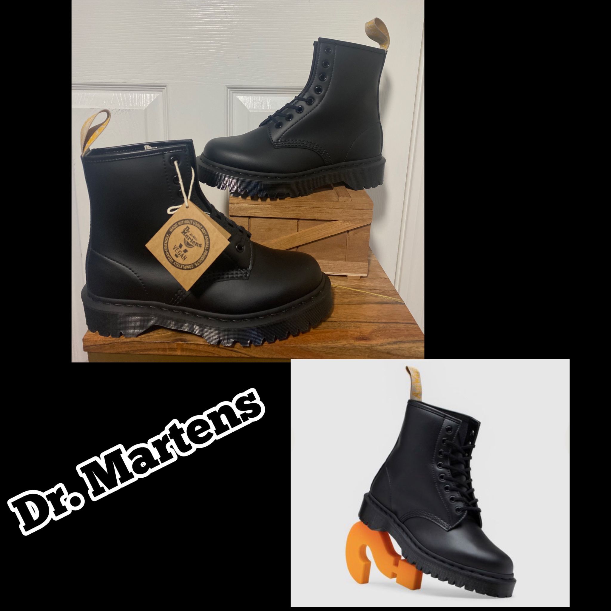 Dr. Martens Unisex Vegan 1460 Bex Mono Black Boots Woman’s Sz 8 New No Box