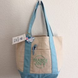 (1) Trader Joes Tote Bag - Mini pastel BLUE