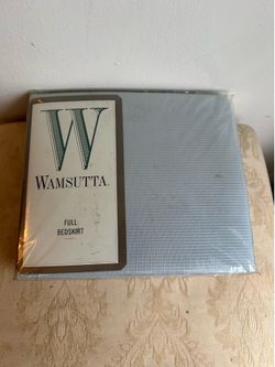 NEW Wamsutta Full Bedskirt - Light Blue / Slate Grey Waffle Weave