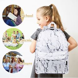 School Backpack  with Lunch Bag for Girls, Water Resistant Bookbag for Teen Girls Womens Backpack with Lunch Bag (Marble White) ( please follow my pag