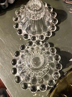 Clear Glass Bubble Edge Candleholders Set of 2