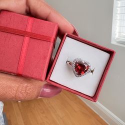 Stainless steel Adjustable Red heart shaped ring with white stones