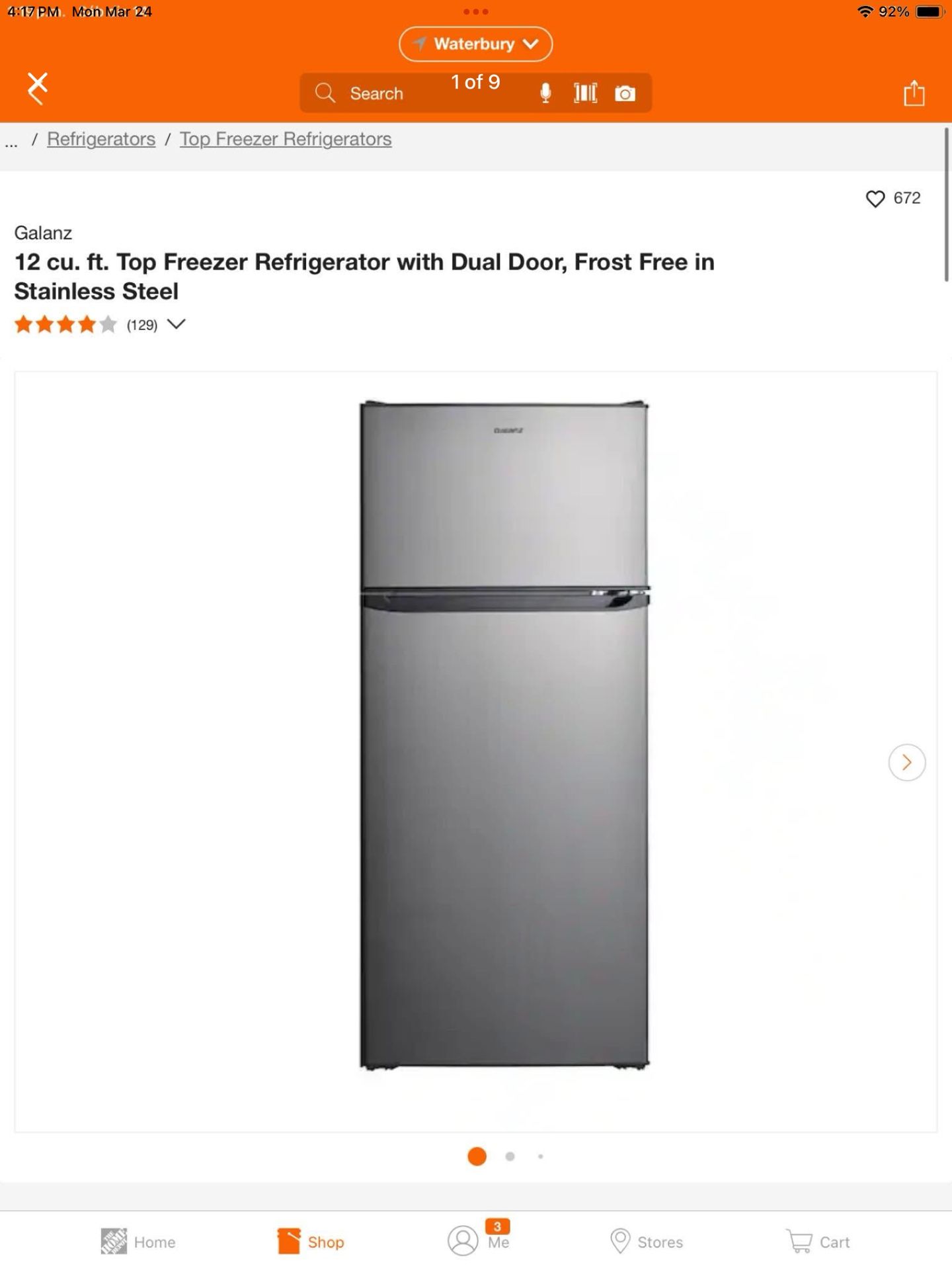 Galanz 12 cu. ft. Top Freezer Refrigerator with Dual Door, Frost Free in Stainless Steel