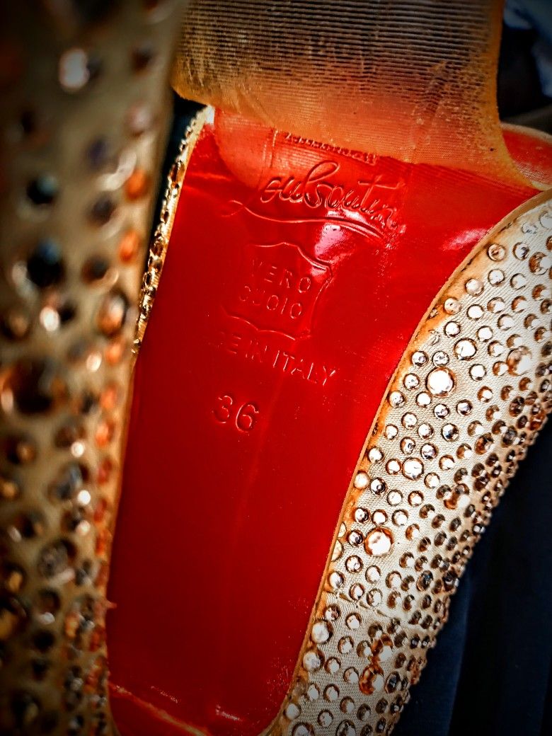 Christian Louboutin Red-Soled Sparkly Gold Stilettos