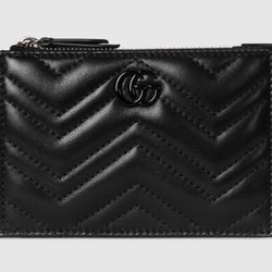     NEW Gucci Black Matelassé Chevron Leather Card Holder Wallet – Double G, Made in Italy
