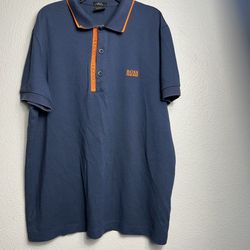 Hugo Boss Junior Navy blue And Orange Polo Shirt Size large Classic Style