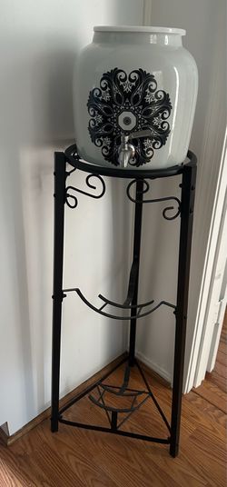 Porcelain Water Dispenser Crock with Metal Stand