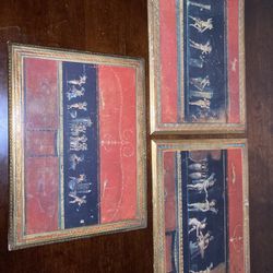 Set of (3) Vintage Italian Wooden Wall Art Paintings (Italy)
