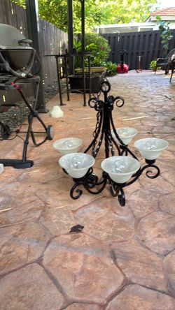 2 Black Wrought Iron Chandelier with Glass Shades