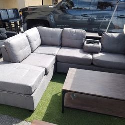 Super Deal 
Sectional 2 Pcs 
Reversible Chaise 
Storage Chaise
Cup Holder Trade 
Fabric In Stone Grey
Available In Chocolate Color 
$399+ Tax
FREE LOC