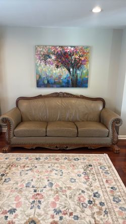 Leather/Wood loveseat, and sofa