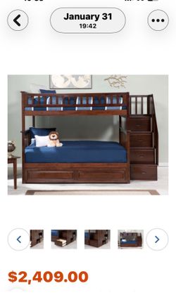 Solid Wood Bunk Bed with Staircase/Storage - Includes Mattresses