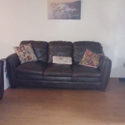  2 Dark Brown Leather Sofa