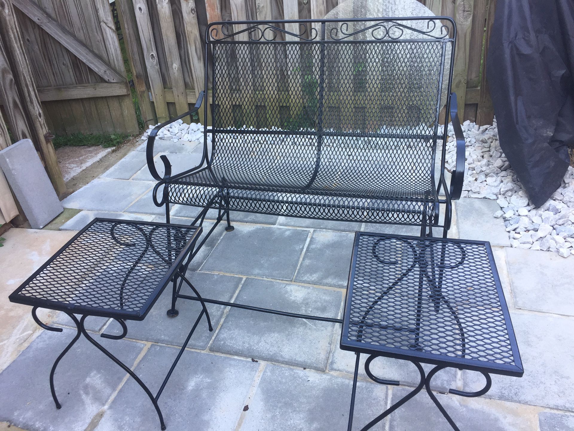 Wrought Bench like new. With 2 small tables
