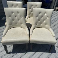 4 Cream Color Tufted Faux Leather Dining Chairs 