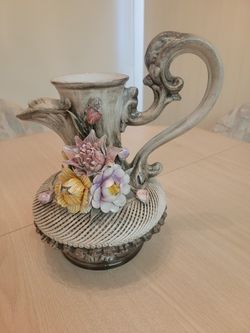 Vintage Italy Corda Fiori Ardalt Pitcher Vase Capodimonte Ornate Floral