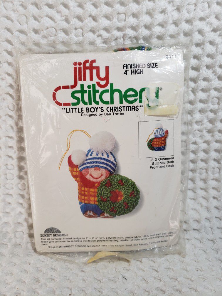 Neq Jiffy Stitchery little boys christmas 3D ornament kit 4" tall  #111 .  Smoke free home .