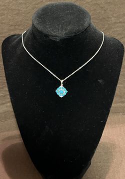 Sleeping Beauty Turquoise with White Zircon Necklace in Sterling Silver Chain