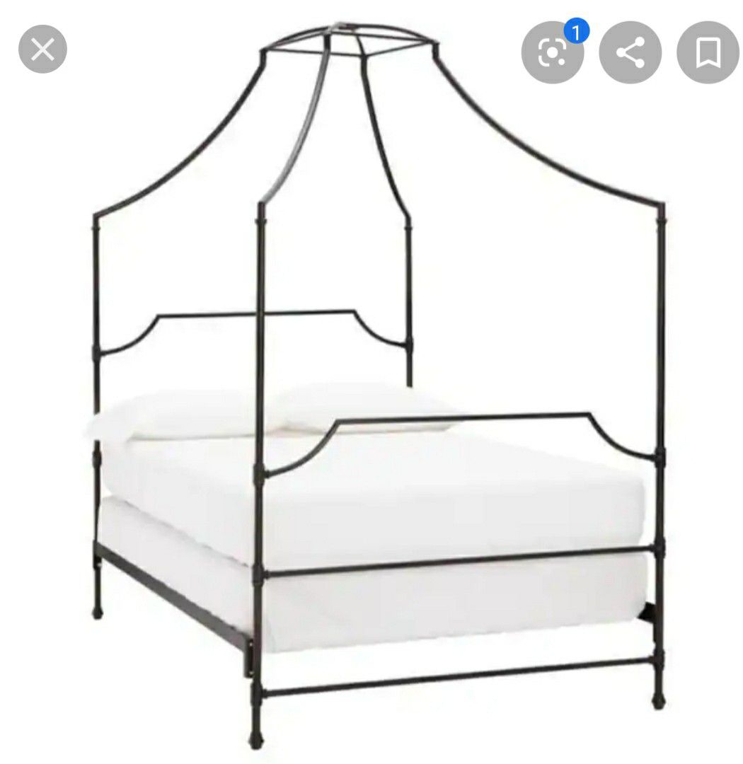 Full size black rod iron canopy bed