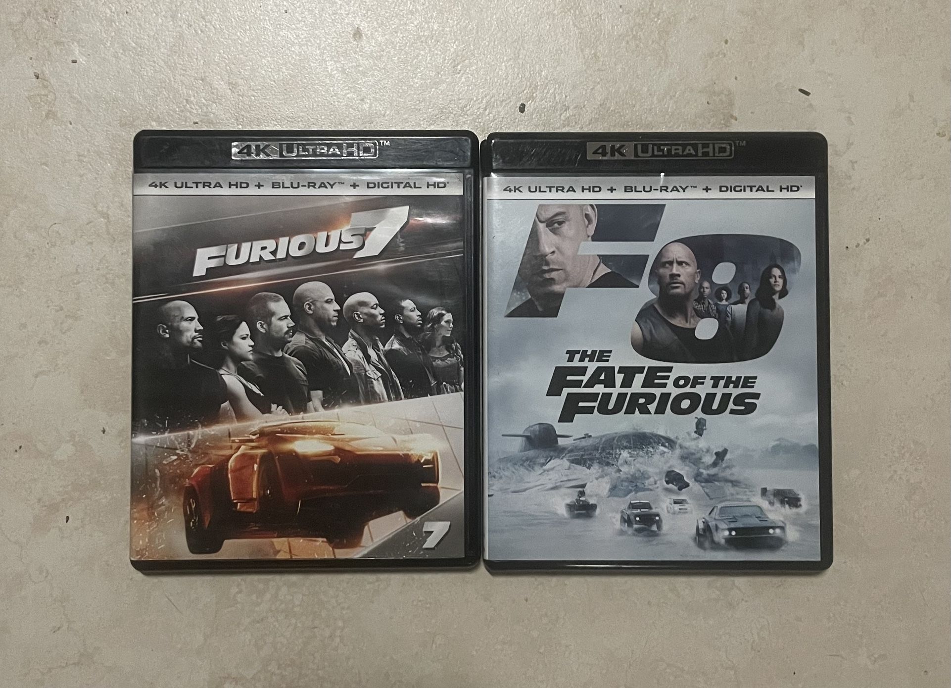 Fast And The Furious, Seven And Eight 4K Blu-Ray Dvds