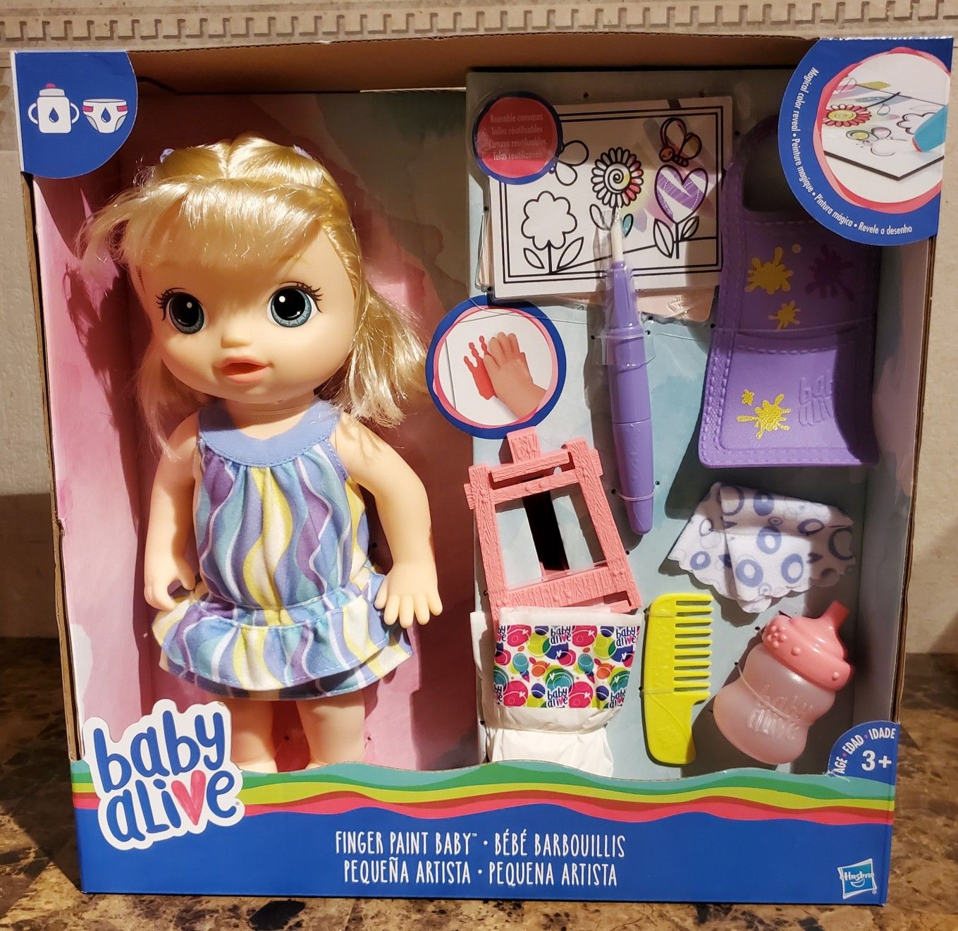 Baby Alive Finger Paint Baby: Blonde Hair Doll, Drinks & Wets, Doll Accessories