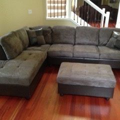 Gray Microfiber Sectional Couch And Ottoman