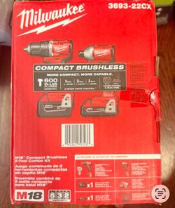 Milwaukee M18 Brushless  Compact Hammer Drill/Impact Combo Kit (2-Tool) with (2) Batteries, Bag