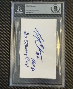 Gerry Cheevers Signed Index Card BAS 2x Stanley Cup HOF Inscribed Auto