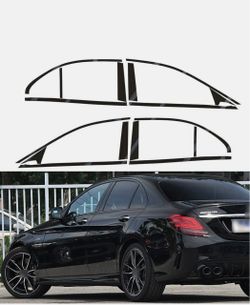 Glossy Black Chrome Delete Window Trims For Mercedes Benz C-Class W(contact info removed)-2022
