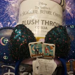 NEW Disney Jack & Sally Tarot Card Fleece Throw Blanket & Ears (Nightmare Before Christmas) 
