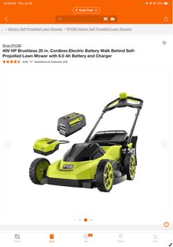 📿 RYOBI 40V HP Brushless 20 in. Cordless Battery Walk Behind Push Lawn Mower with 6.0 Ah Battery/Ch