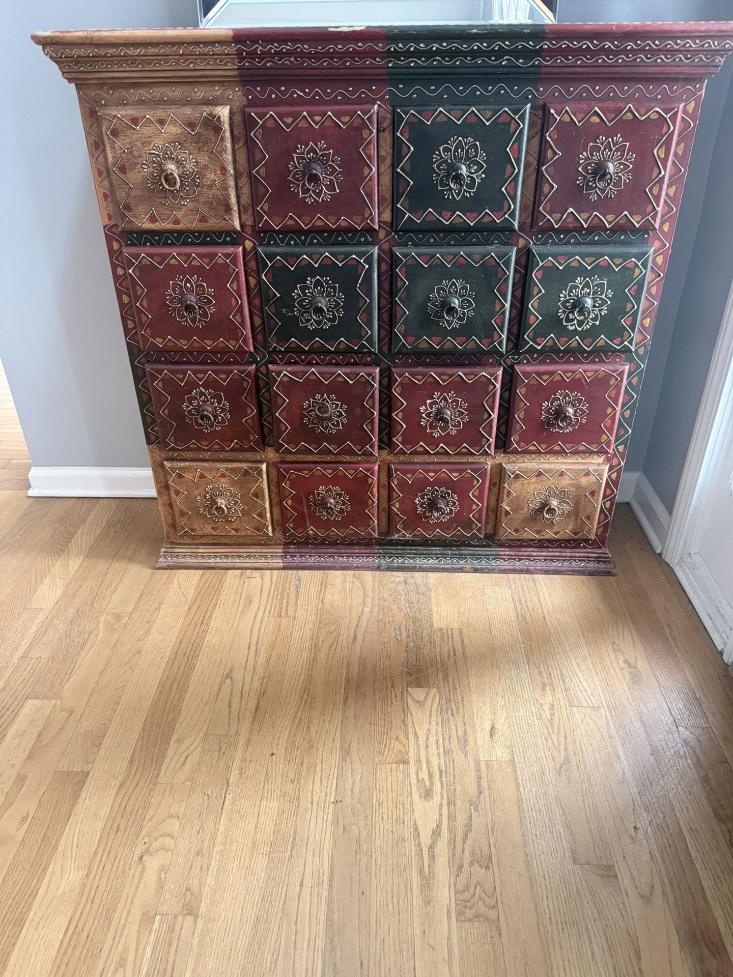 Hand-Carved Hand-Painted Artisan Cabinet – Museum-Quality Accent Chest