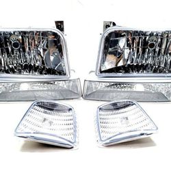 HEADLIGHTS  FOR 92-96 FORD F150 F250 F350 CHROME HOUSING