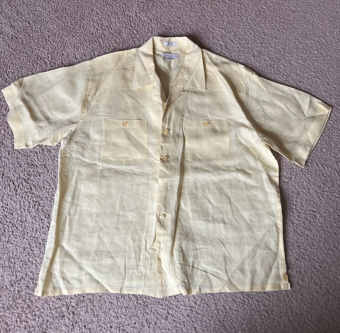 Yellow Washable 100% Linen Short Sleeve Button-Up Shirt XXL