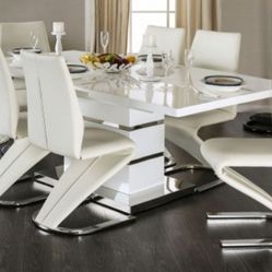 Brand New White & Chrome 7pc Formal Dining Table Set 
