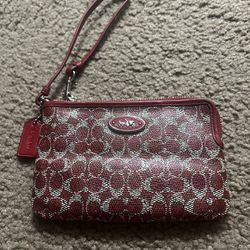 Coach Taxi Signature Red Coated Canvas Wristlet