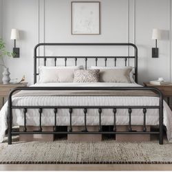Cal King Metal Platform Bed Frame Victorian Headboard & Footboard