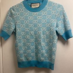 Gucci Light Blue GG Monogram Short Sleeve Knit Top (Unisex/Women’s) XXS